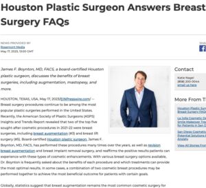 Dr. James F. Boynton, a plastic surgeon in Houston, provides an overview of the benefits of breast surgery procedures.