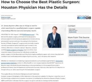 Houston plastic surgeon James F. Boynton, MD, FACS offers tips on how to choose the best plastic surgeon for cosmetic enhancement. 